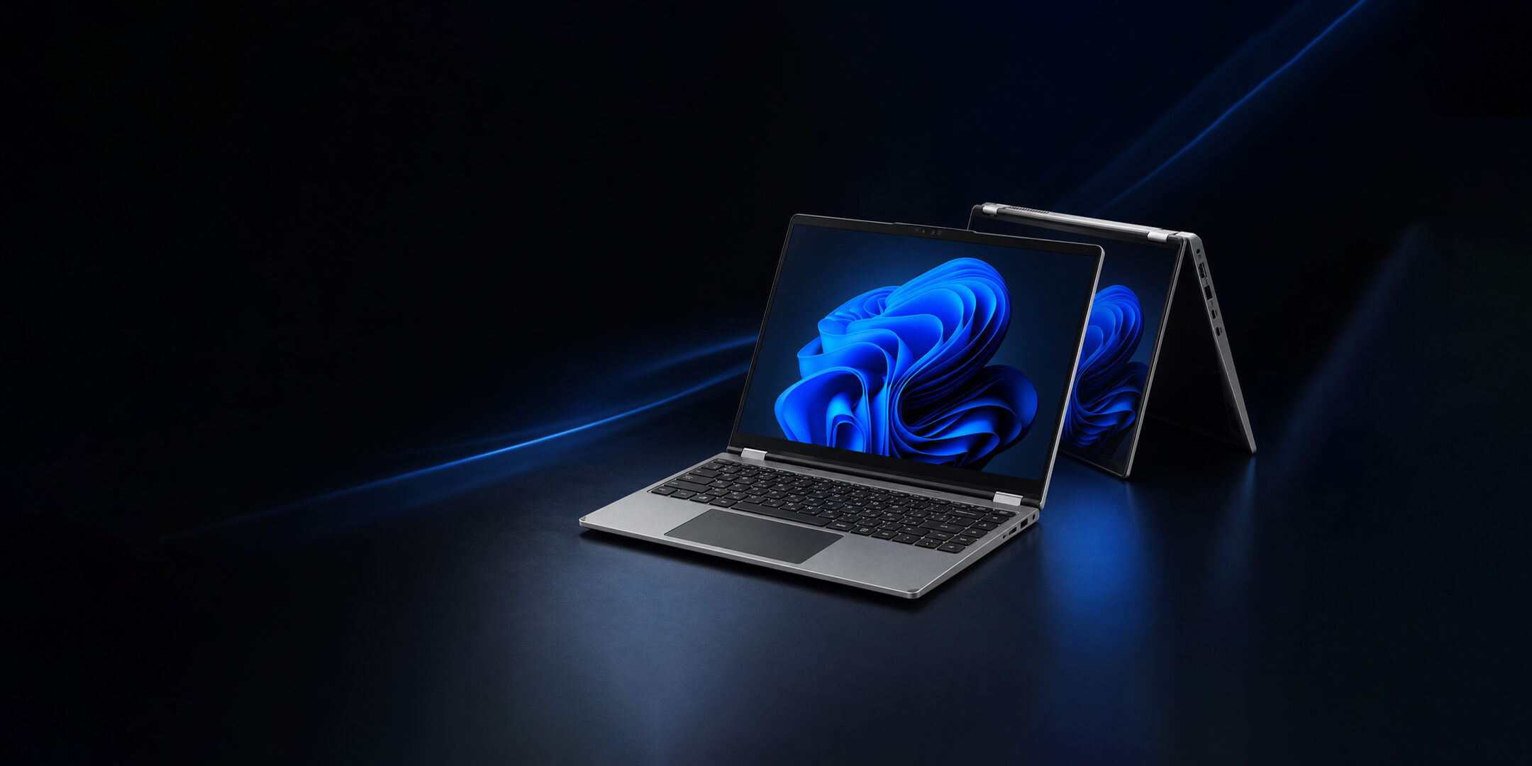 ASIJ X360 Yoga shown in laptop and tent modes
